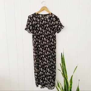 Sheer 90s Inspired Black Floral Maxi Dress